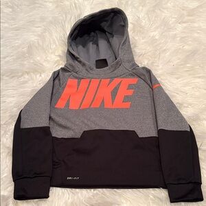 Nike Kids Gray and Black Hoodie with Red Logo